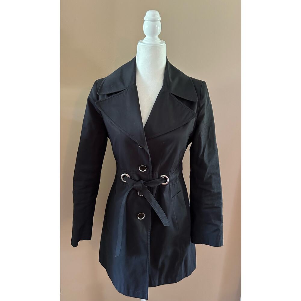 Via Spiga Rain Trench Coat Black with Zebra Lining, Size PS